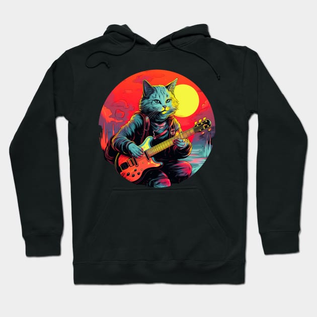 Cat Playing Guitar Funny Cat With Guitar Cute Cat Guitar Hoodie by OscarVanHendrix